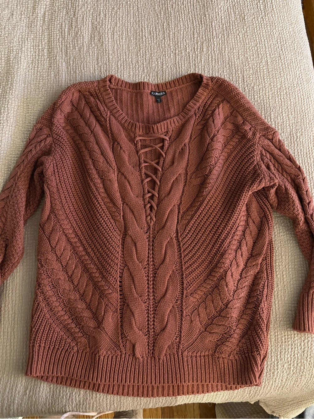Express Lace-Up Cable Knit Sweater - Rusty Rose